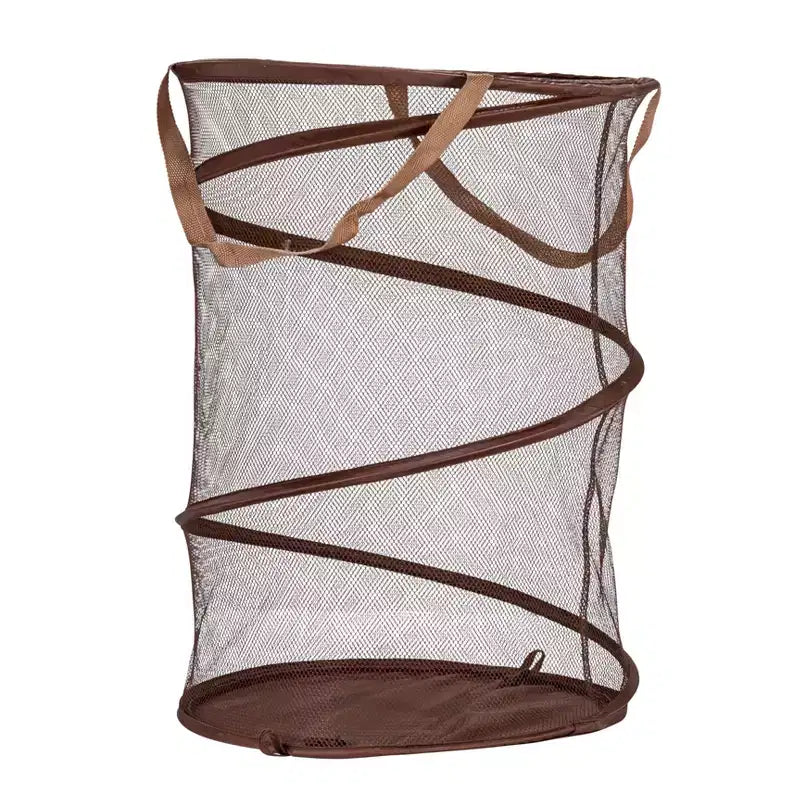 Panier à linge escamotable en maille, cadre en acier à ressort, doublure en maille pour circulation d'air, grande capacité, installation facile, rangement compact