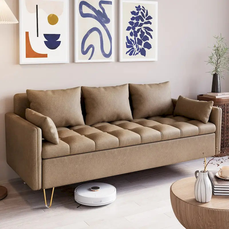 Canapé en cuir 3 places GIMMYFIVE avec coussin, canapé pour salon