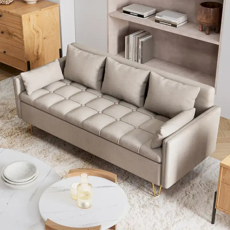 Canapé en cuir 3 places GIMMYFIVE avec coussin, canapé pour salon
