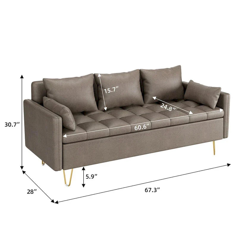 Canapé en cuir 3 places GIMMYFIVE avec coussin, canapé pour salon