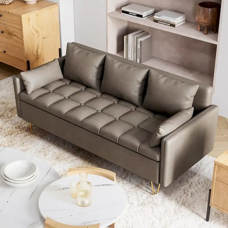 Canapé en cuir 3 places GIMMYFIVE avec coussin, canapé pour salon