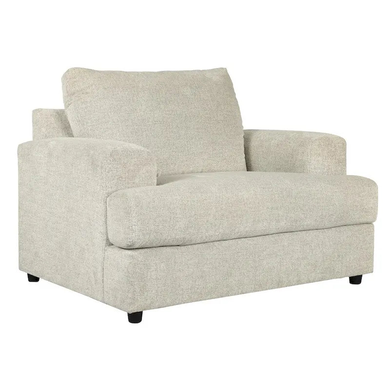 Fauteuil et demi tapissé en tissu avec coussin d'assise en T, gris clair