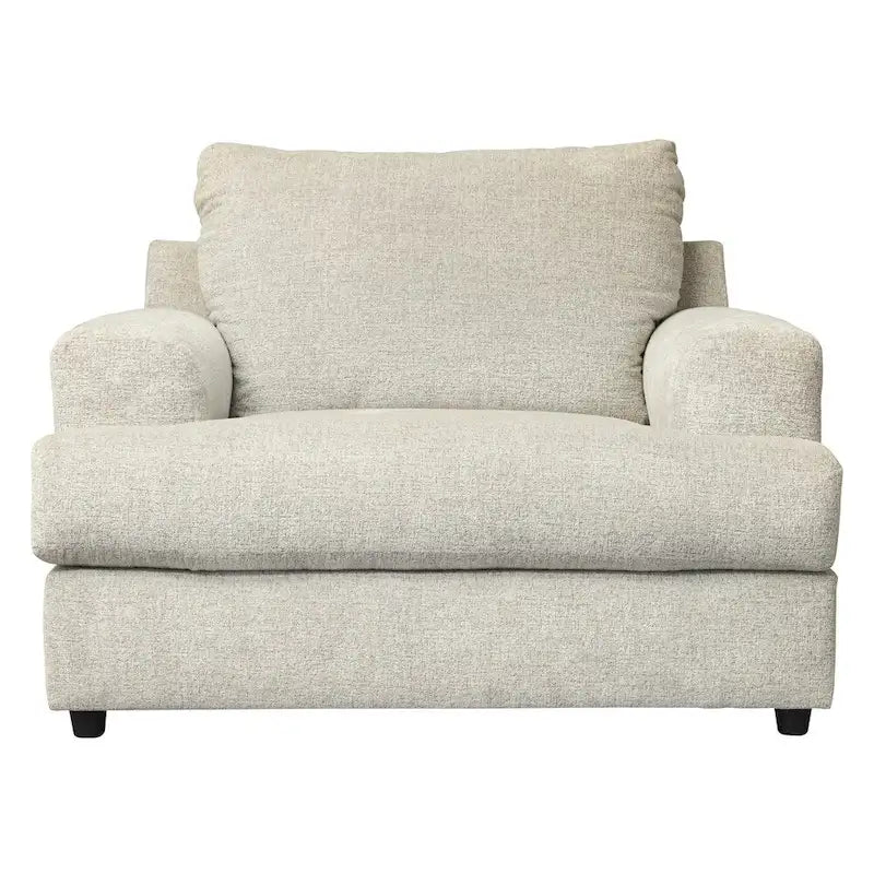 Fauteuil et demi tapissé en tissu avec coussin d'assise en T, gris clair