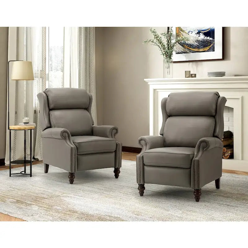 Lot de 2 Fauteuils Inclinables Modernes Noemon en Cuir Véritable avec Clous Décoratifs par HULALA HOME