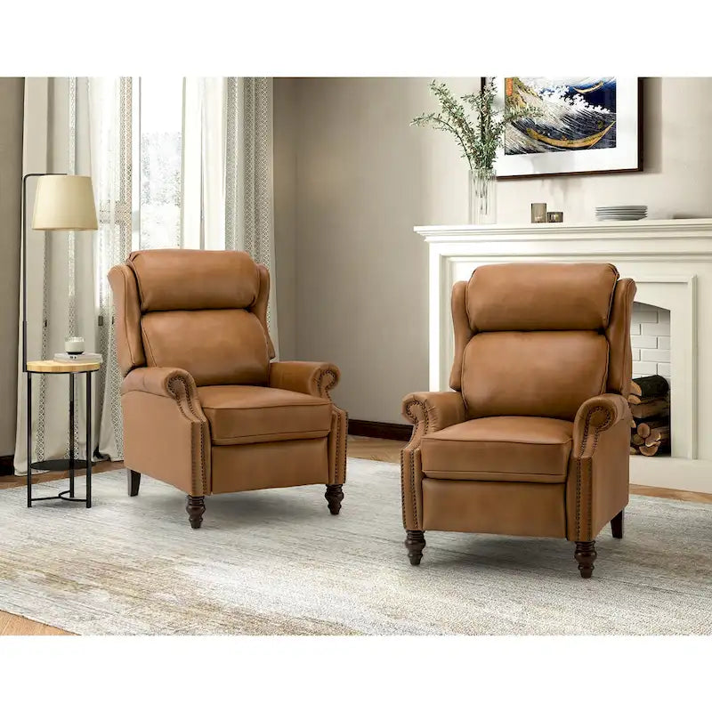 Lot de 2 Fauteuils Inclinables Modernes Noemon en Cuir Véritable avec Clous Décoratifs par HULALA HOME