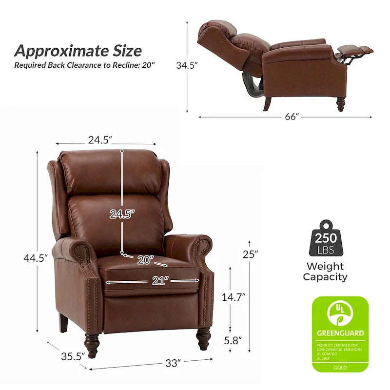 Lot de 2 Fauteuils Inclinables Modernes Noemon en Cuir Véritable avec Clous Décoratifs par HULALA HOME