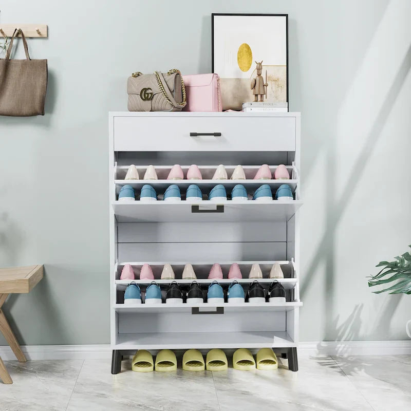 Meuble à chaussures pour entrée, organiseur autoportant avec 2 tiroirs basculants, rangement à chaussures caché pour couloir/penderie