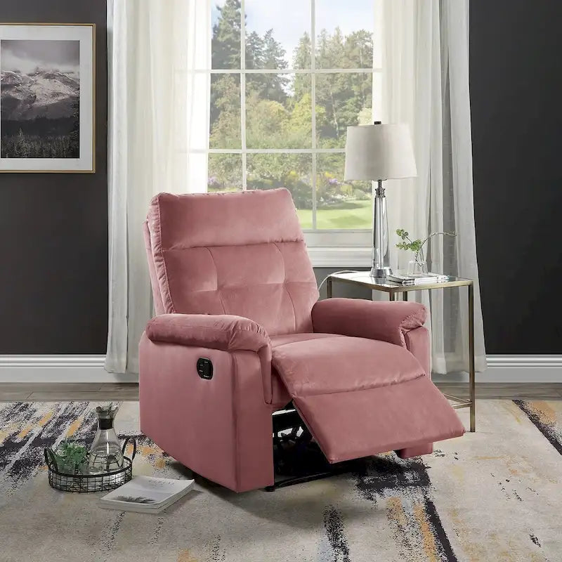Fauteuil inclinable simple à mouvement manuel rembourré en velours avec dossier capitonné