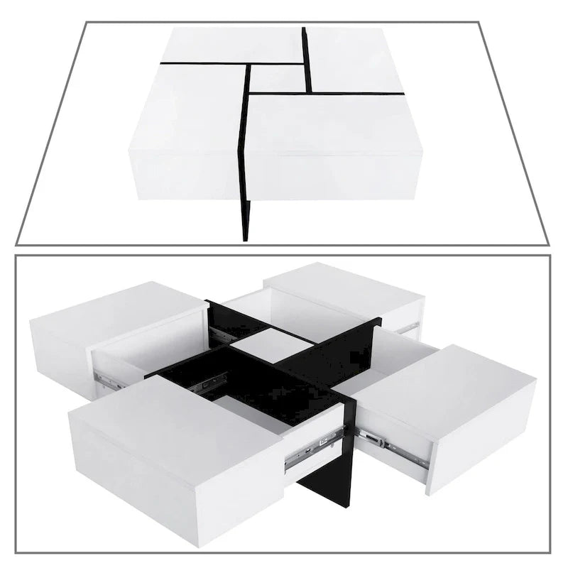 Table basse unique et élégante en bois avec plateau coulissant extensible