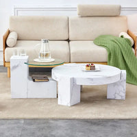 Table basse en MDF texturé marbre avec table d'appoint. Assortie à plusieurs décors adaptée au salon et à la chambre