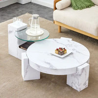 Table basse en MDF texturé marbre avec table d'appoint. Assortie à plusieurs décors adaptée au salon et à la chambre