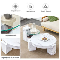 Table basse en MDF texturé marbre avec table d'appoint. Assortie à plusieurs décors adaptée au salon et à la chambre