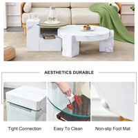 Table basse en MDF texturé marbre avec table d'appoint. Assortie à plusieurs décors adaptée au salon et à la chambre
