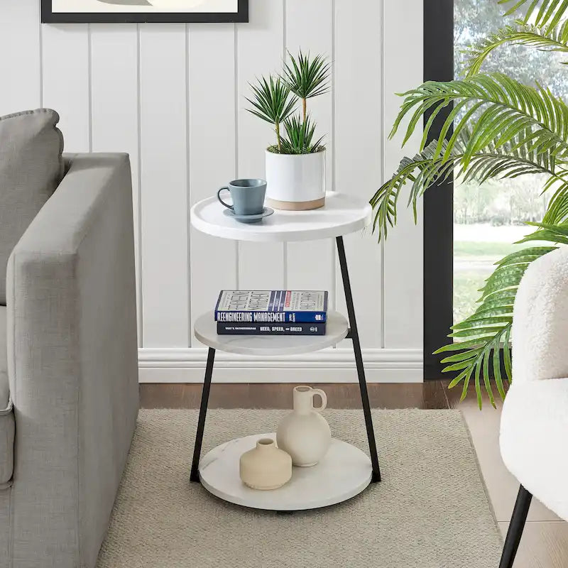 Table d'appoint Skylar à 3 niveaux avec plateau à rebord relevé et pieds asymétriques en métal de style moderne du milieu du siècle