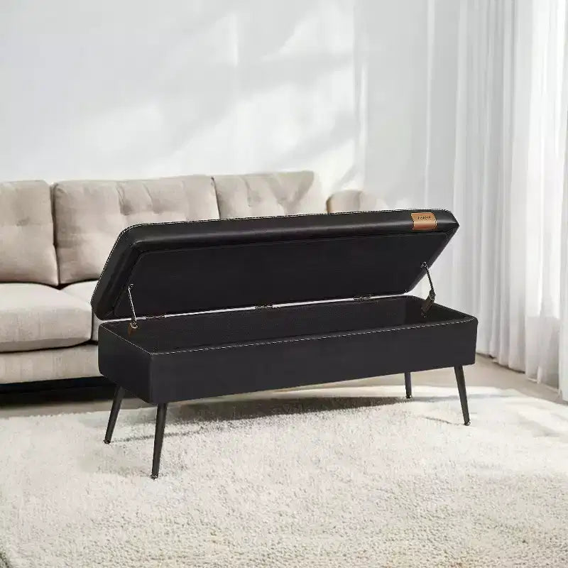 Banc coffre de rangement, Banc de lit ou d'entrée, Banc de rangement avec charnières de sécurité, Supporte 300 kg