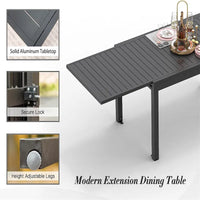 Table à manger extensible de patio 90 po, table d'extérieur en aluminium métallique pour 4 à 8 personnes, table rectangulaire pour bistrot de jardin