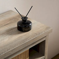 Meuble TV/Console multimédia de style campagnard avec porte de grange, pour téléviseurs jusqu'à 65 pouces, avec espaces de rangement ouverts et fermés