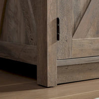 Meuble TV/Console multimédia de style campagnard avec porte de grange, pour téléviseurs jusqu'à 65 pouces, avec espaces de rangement ouverts et fermés