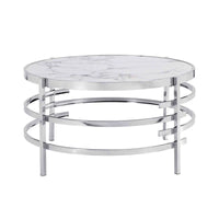 Table basse moderne avec plateau en pierre frittée et cadre métallique robuste