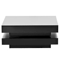Table basse carrée à 2 niveaux design minimaliste haute brillance avec éclairage LED, table centrale pour salon