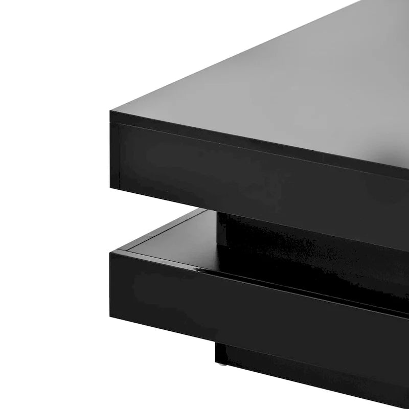Table basse carrée à 2 niveaux design minimaliste haute brillance avec éclairage LED, table centrale pour salon