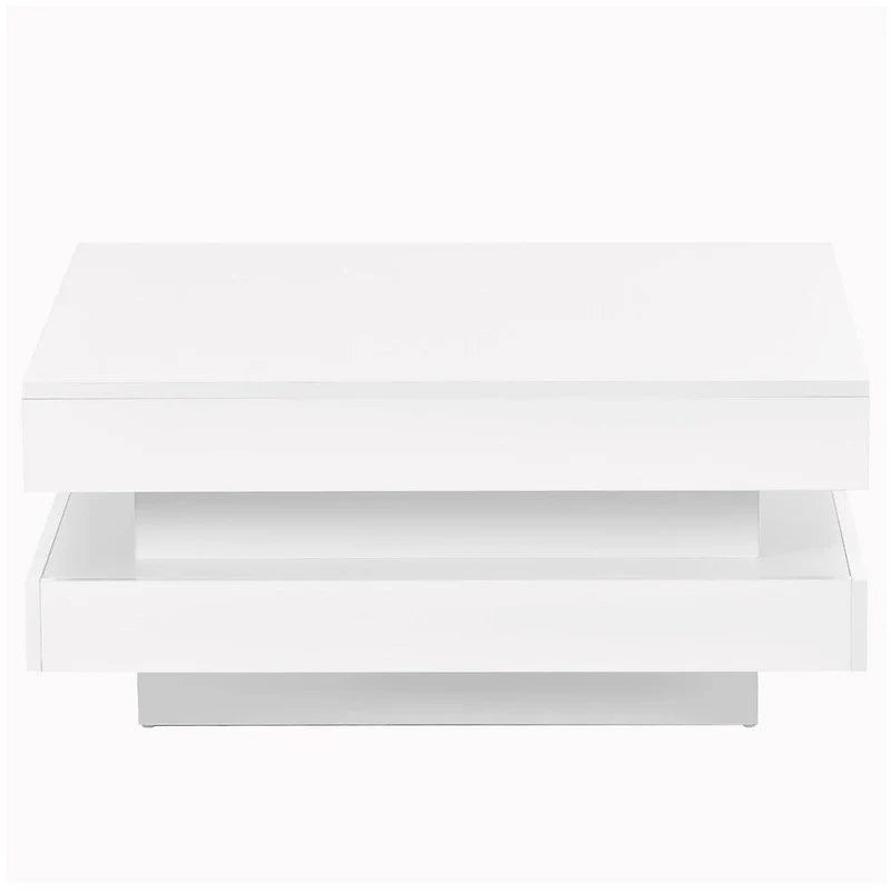 Table basse carrée à 2 niveaux design minimaliste haute brillance avec éclairage LED, table centrale pour salon