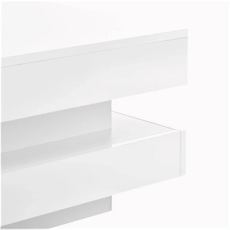 Table basse carrée à 2 niveaux design minimaliste haute brillance avec éclairage LED, table centrale pour salon