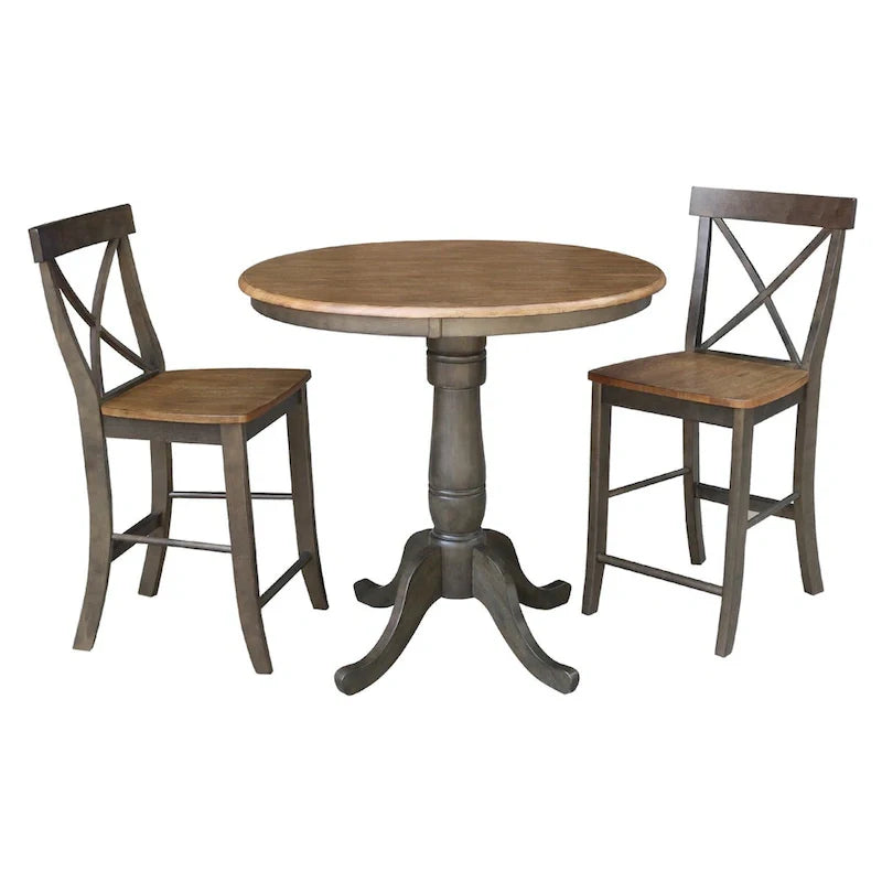 Table de hauteur comptoir ronde de 36 po avec 2 tabourets à dossier en X - Ensemble 3 pièces