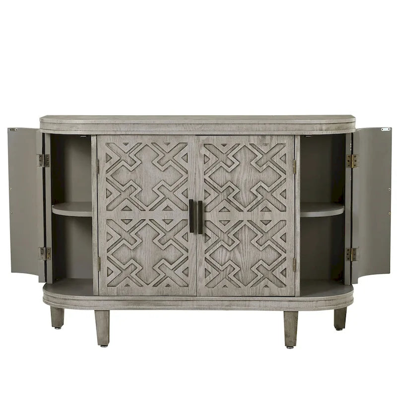 Bahut de rangement d'appoint, meuble en bois avec portes à motifs antiques pour couloir, entrée, salon
