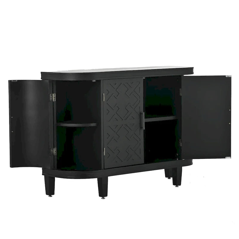 Bahut de rangement d'appoint, meuble en bois avec portes à motifs antiques pour couloir, entrée, salon