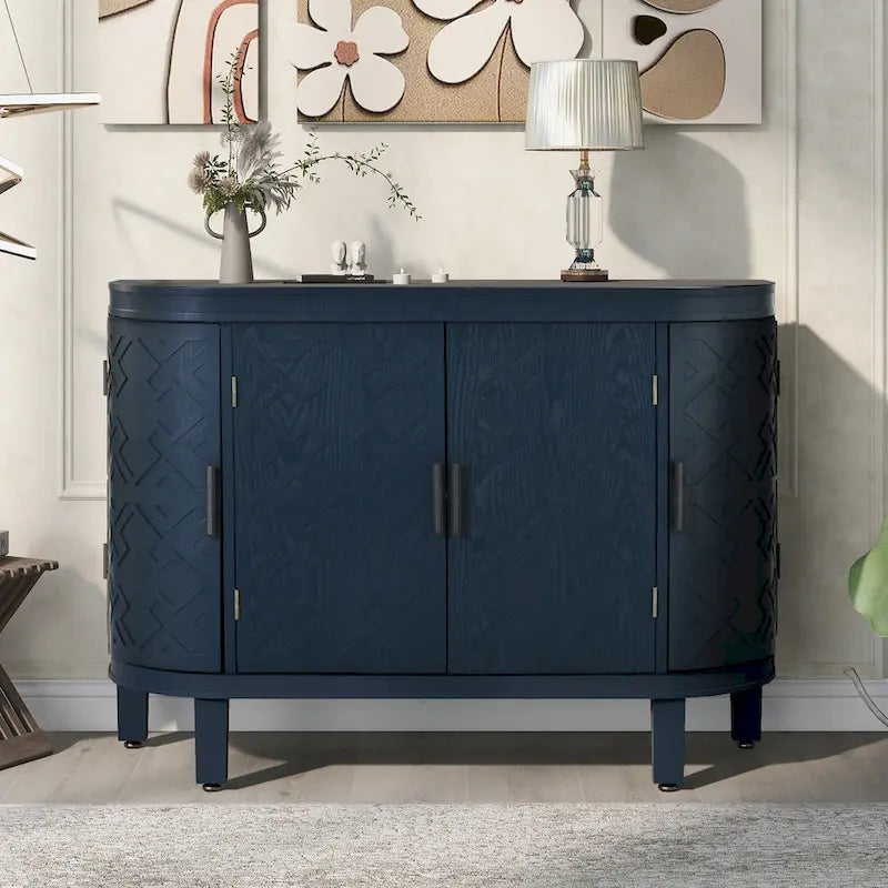 Bahut de rangement d'appoint, meuble en bois avec portes à motifs antiques pour couloir, entrée, salon