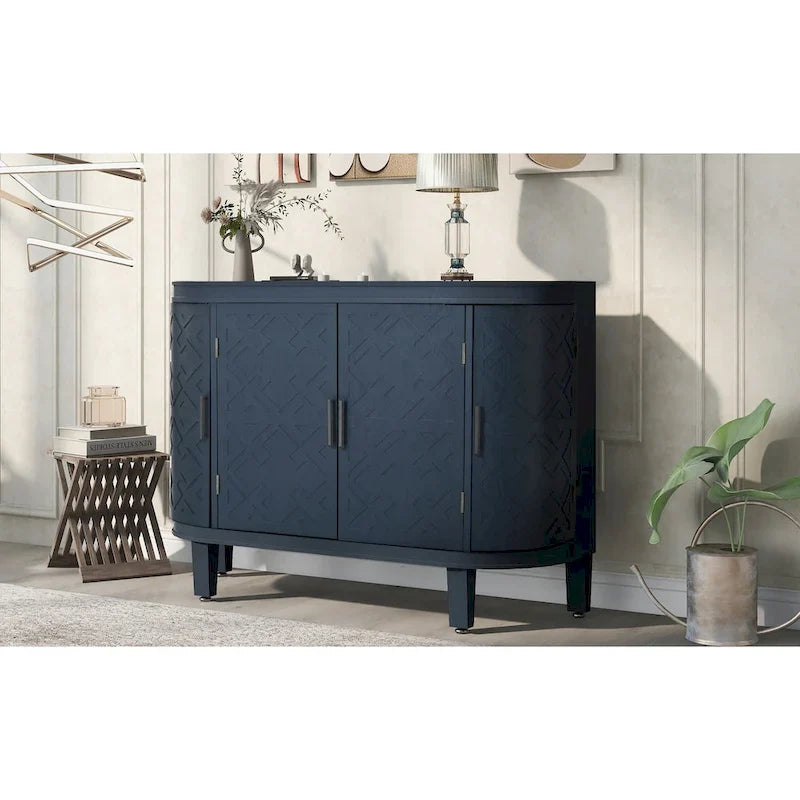 Bahut de rangement d'appoint, meuble en bois avec portes à motifs antiques pour couloir, entrée, salon
