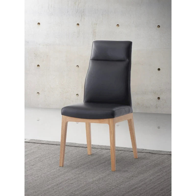 Chaise d'appoint (Lot de 2), Cuir noir et Fini noyer
