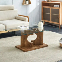 Table basse moderne et tendance rectangulaire avec plateau en verre trempé et pieds en MDF blanc