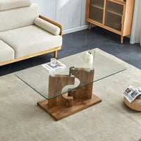 Table basse moderne et tendance rectangulaire avec plateau en verre trempé et pieds en MDF blanc