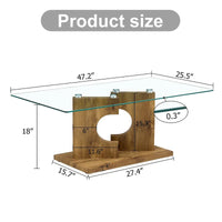 Table basse moderne et tendance rectangulaire avec plateau en verre trempé et pieds en MDF blanc