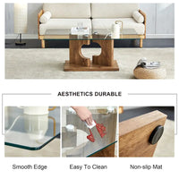 Table basse moderne et tendance rectangulaire avec plateau en verre trempé et pieds en MDF blanc