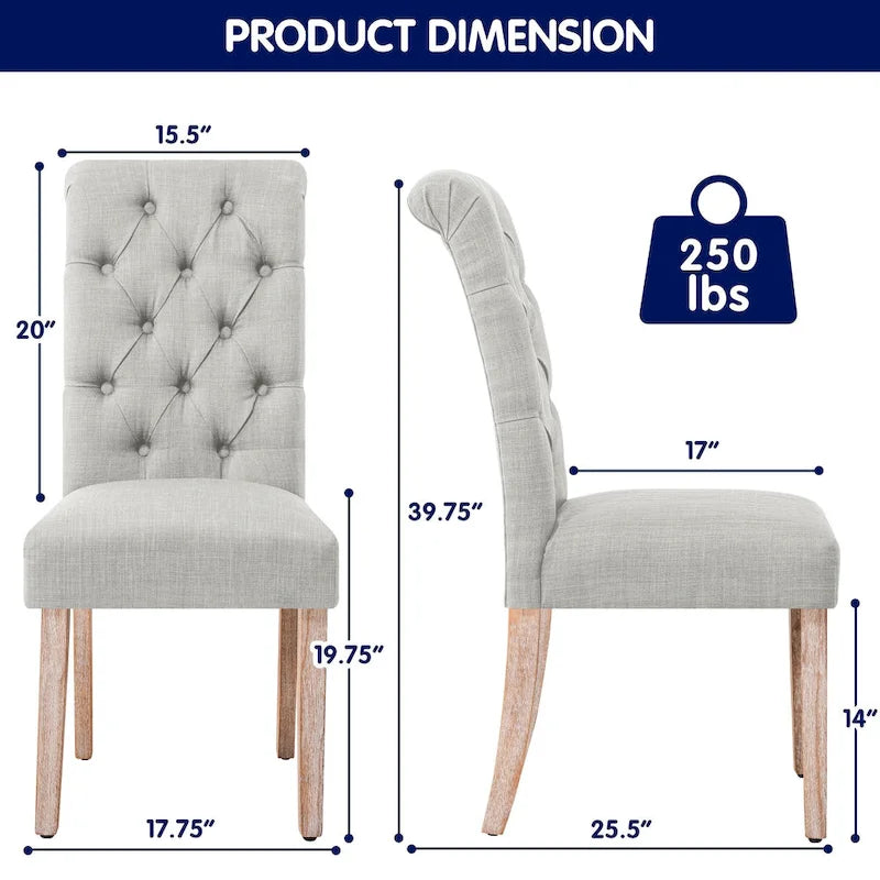 Subrtex (lot de 2) chaise de salle à manger Parsons rembourrée en lin à boutons