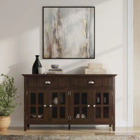 Grand buffet de rangement rectangulaire transitionnel en bois massif WYNDENHALL Normandy de 60 po de large en brun brunette