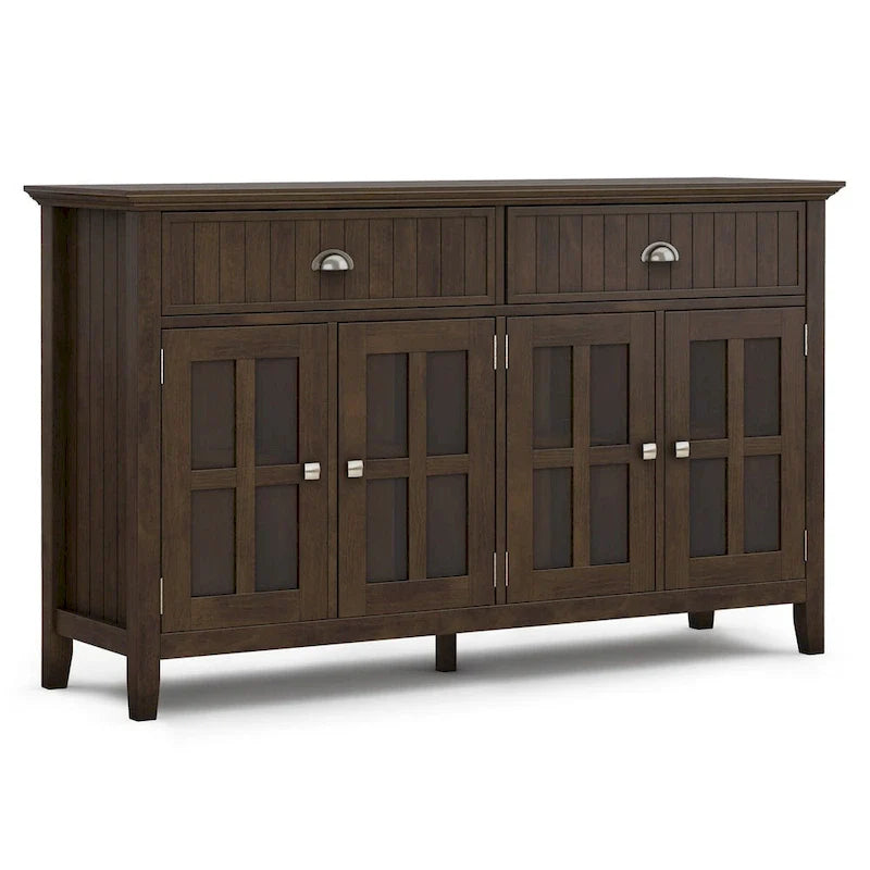 Grand buffet de rangement rectangulaire transitionnel en bois massif WYNDENHALL Normandy de 60 po de large en brun brunette