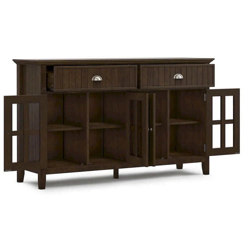 Grand buffet de rangement rectangulaire transitionnel en bois massif WYNDENHALL Normandy de 60 po de large en brun brunette