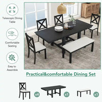 Ensemble de table à manger extensible 6 pièces avec 4 chaises et banc