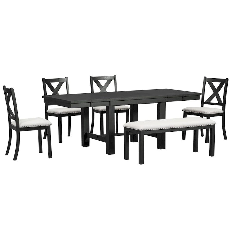 Ensemble de table à manger extensible 6 pièces avec 4 chaises et banc