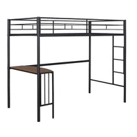 Lit mezzanine métallique avec bureau, échelle et garde-corps
