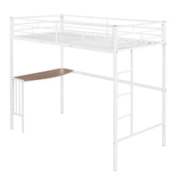 Lit mezzanine métallique avec bureau, échelle et garde-corps