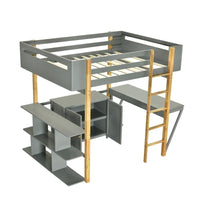 Lit mezzanine en bois Merax avec armoire de rangement intégrée et étagères, bureau pliable