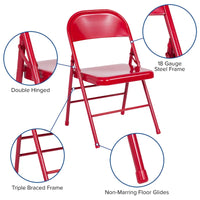 Lot de 4 chaises pliantes en métal à triple renfort et double charnière