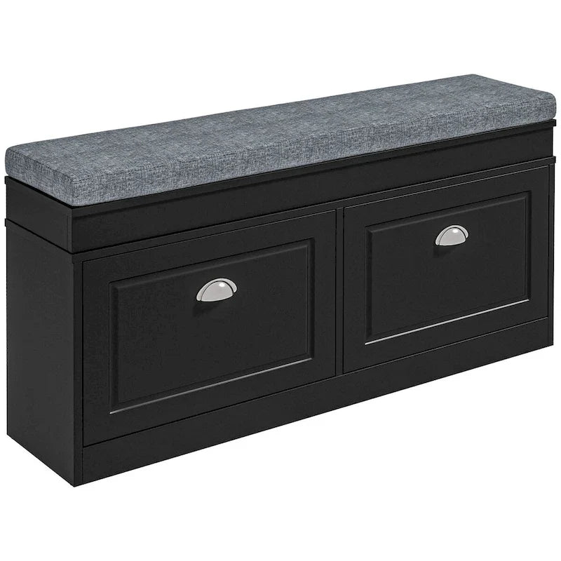 Banc range-chaussures avec coussin, 2 tiroirs et étagère réglable