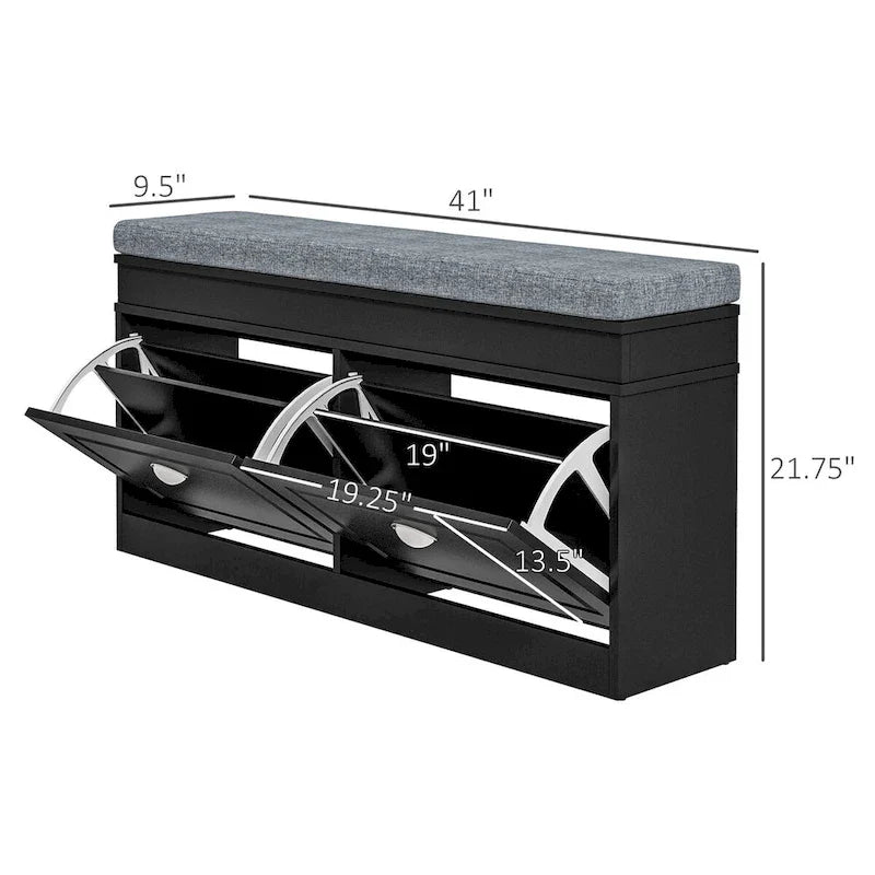 Banc range-chaussures avec coussin, 2 tiroirs et étagère réglable