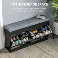 Banc range-chaussures avec coussin, 2 tiroirs et étagère réglable